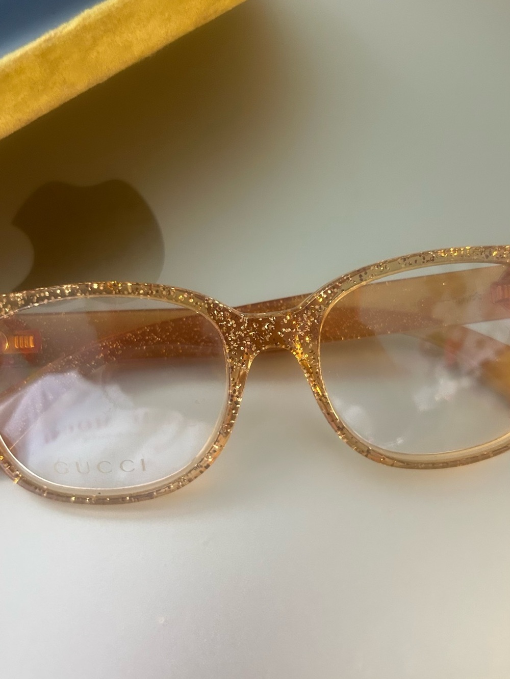 Gucci Women's Glitter Gold and Brown Cat-Eye Sunglasses - Picture 2 of 4